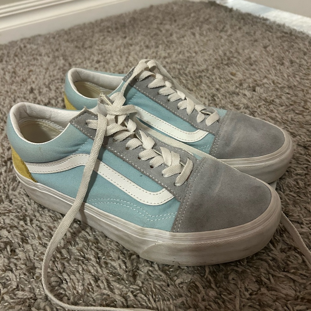 Vans Blue and Gray Sneakers with Yellow Detail
